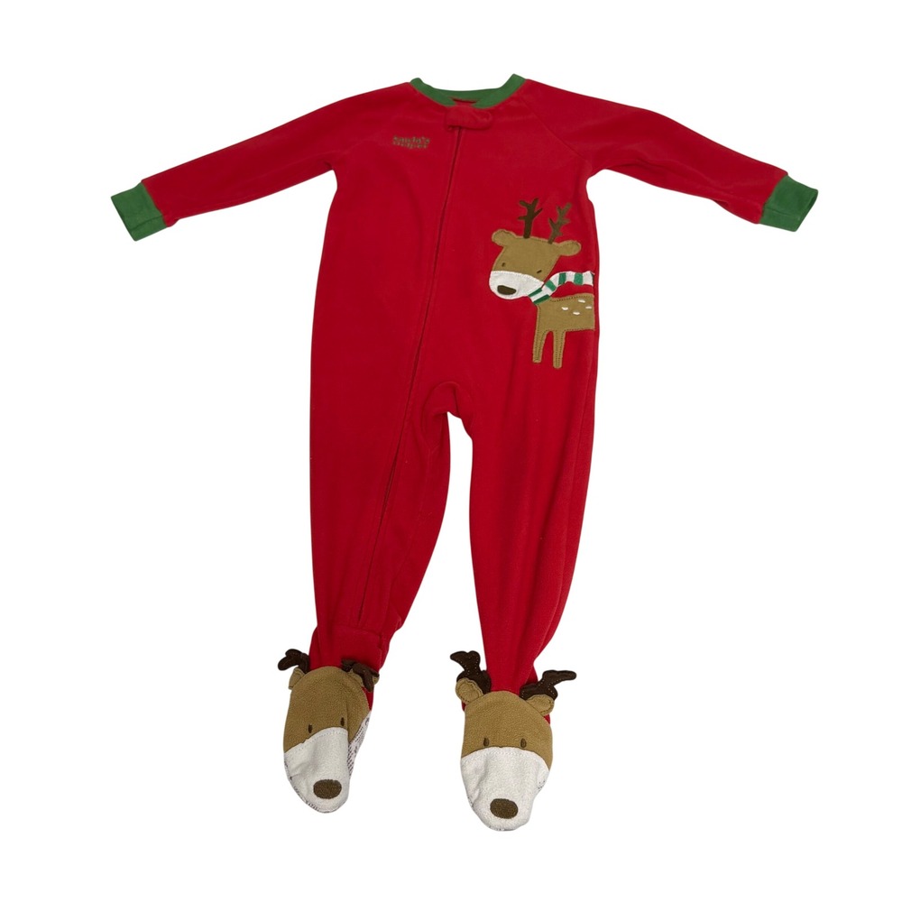 Carters Kids Red Fleece Reindeer Rudolph Christmas Footed Pajamas 18M
